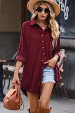 Load image into Gallery viewer, Button Front Curved Hem Raglan Sleeve Shirt Dress