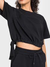 Load image into Gallery viewer, Drawstring Hem Short Sleeve Sports T-Shirt