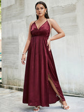 Load image into Gallery viewer, Plus Size Crisscross Side Split Plunge Velvet Maxi Dress