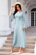 Load image into Gallery viewer, Tie Back Ribbed Round Neck Long Sleeve Dress