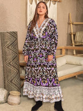 Load image into Gallery viewer, Plus Size V-Neck Balloon Sleeve Printed Midi Dress