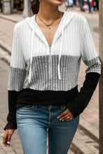 Load image into Gallery viewer, Drawstring Color Block Half Zip Hoodie