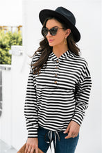 Load image into Gallery viewer, Striped Half-Button Dropped Shoulder Hoodie