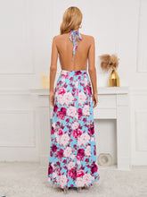 Load image into Gallery viewer, Slit Backless Printed Halter Neck Dress