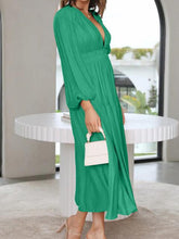 Load image into Gallery viewer, Deep V-Neck Balloon Sleeve Plain Maxi Dress