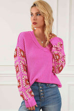 Load image into Gallery viewer, Exposed Seam V-Neck Drop Shoulder Sweater