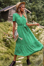 Load image into Gallery viewer, Printed Tie-Waist Short Puff Sleeve Surplice Dress