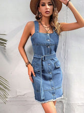 Load image into Gallery viewer, Button Up Raw Hem Denim Dress