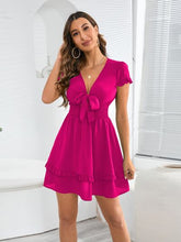 Load image into Gallery viewer, Tied V-Neck Tiered Mini Dress