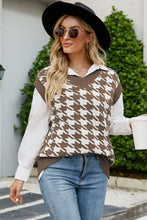 Load image into Gallery viewer, Houndstooth V-Neck Capped Sleeve Knit Vest