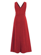 Load image into Gallery viewer, Slit Surplice Tie Waist Sleeveless Dress