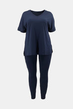 Load image into Gallery viewer, Plus Size V-Neck Slit Top and Pants Set