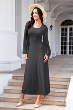 Load image into Gallery viewer, Tie Back Ribbed Round Neck Long Sleeve Dress