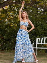 Load image into Gallery viewer, Floral Lace-Up Bralette and Belted Layered Skirt Set