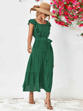 Load image into Gallery viewer, Tie Belt Ruffled Tiered Dress