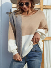 Load image into Gallery viewer, Color Block Tie Back Lantern Sleeve Sweater