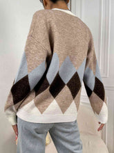 Load image into Gallery viewer, Geometric Button-Up V-Neck Dropped Shoulder Cardigan