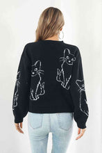 Load image into Gallery viewer, Cat Pattern Round Neck Long Sleeve Pullover Sweater