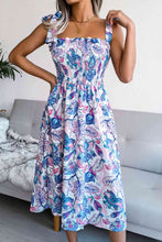 Load image into Gallery viewer, Floral Tie Shoulder Smocked Midi Dress