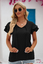 Load image into Gallery viewer, Swiss Dot Tie-Neck Flutter Sleeve Blouse
