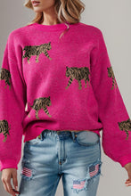 Load image into Gallery viewer, Tiger Pattern Round Neck Drop Shoulder Sweater