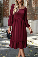Load image into Gallery viewer, Square Neck Balloon Sleeve Midi Dress
