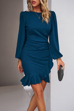 Load image into Gallery viewer, Ruched Ruffled Balloon Sleeve Mini Dress