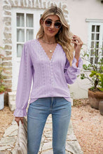 Load image into Gallery viewer, Eyelet Lace Trim Flounce Sleeve Blouse