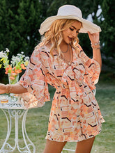 Load image into Gallery viewer, Geometric Print Bow Detail Ruffle Sleeve Romper