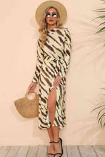 Load image into Gallery viewer, Printed Mock Neck Long Sleeve Slit Dress