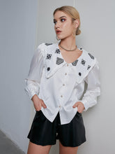 Load image into Gallery viewer, Geometric Print Statement Collar Bishop Sleeve Shirt