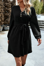 Load image into Gallery viewer, Notched Tie Waist Dropped Shoulder Mini Dress