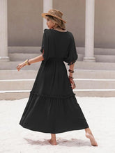 Load image into Gallery viewer, Tassel Trim Smocked V-Neck Short Sleeve Dress