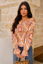 Load image into Gallery viewer, Printed Off-Shoulder Smocked Flounce Sleeve Blouse