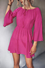 Load image into Gallery viewer, Tie Neck Flare Sleeve Mini Dress