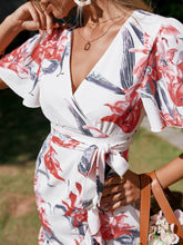 Load image into Gallery viewer, Floral Belted Ruffle Hem Surplice Wrap Dress