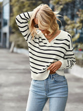 Load image into Gallery viewer, Striped Ribbed Trim Collared Knit Sweater