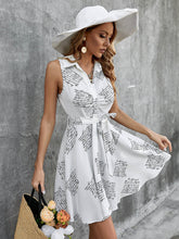 Load image into Gallery viewer, Printed Gathered Detail Button Front Sleeveless Shirt Dress