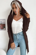 Load image into Gallery viewer, Ribbed Open Front Hooded Cardigan with Pockets
