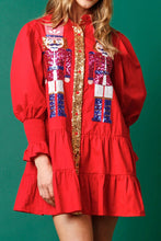 Load image into Gallery viewer, Full Size Nutcracker Sequin Lantern Sleeve Tiered Dress