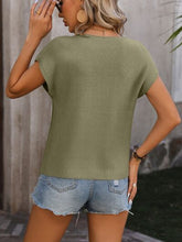 Load image into Gallery viewer, Pocketed Round Neck Cap Sleeve Sweater