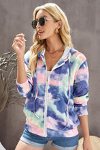 Load image into Gallery viewer, Tie-Dye Drawstring Detail Zip Up Hooded Jacket