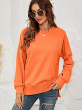 Load image into Gallery viewer, Round Neck Dropped Shoulder Slit Sweatshirt