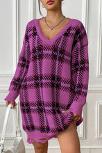 Load image into Gallery viewer, Plaid V-Neck Long Sleeve Sweater Dress