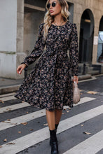 Load image into Gallery viewer, Printed Round Neck Flounce Sleeve Dress