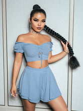 Load image into Gallery viewer, Off-Shoulder Cropped Top and Layered Shorts Set