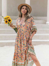 Load image into Gallery viewer, Printed V-Neck Short Sleeve Maxi Dress