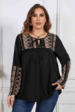 Load image into Gallery viewer, Melo Apparel Plus Size Printed Round Neck Tie Front Blouse
