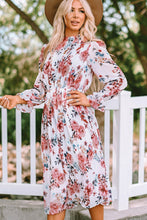Load image into Gallery viewer, Floral Mock Neck Flounce Sleeve Midi Dress