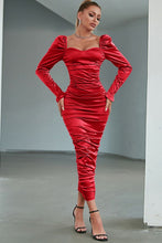 Load image into Gallery viewer, Ruched Puff Sleeve Sheath Dress